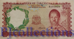 TANZANIA 100 SHILINGI 1966 PICK 4 AU PREFIX "A" W/PIN HOLES RARE - Tanzania