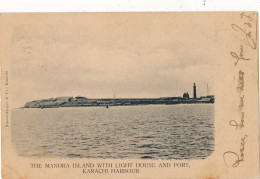 KARACHI HARBOUR  - THE MANORA ISLAND WITH LIGHT HOUSE AND FORT      2 SCANS - Pakistán