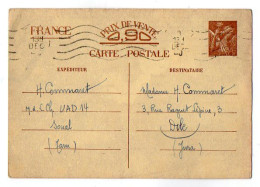 TB 4627 - 1940 - Entier Postal Type IRIS - M. H. COMMARET à SOUAL ( Tarn ) LYON ? Pour Mme H. COMMARET à DOLE ( Jura ) - Standard Postcards & Stamped On Demand (before 1995)