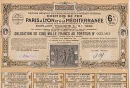 Décoré CHEMINS De FER PLM (Paris Lyon Méditerrannée) 1936 5000F - Ferrocarril & Tranvías