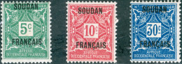 SUDAN FRANCESE, FRENCH SUDAN, SEGNATASSE, POSTAGE DUE, 1921, FRANCOBOLLI NUOVI (MLH*) Scott:FR-SU J1,J2,J5 - Unused Stamps