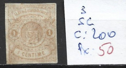 LUXEMBOURG 3 Sans Gomme Côte 200 € - 1859-1880 Stemmi