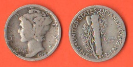 America Dime 1924 USA Mercury America XXX - 1916-1945: Mercury (Mercurio)