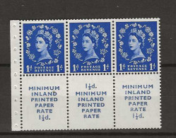 1952 MNH GB Wmk Tudor Crown Booklet Pane SG 516-la RARE Text "minimum Inland..." - Neufs