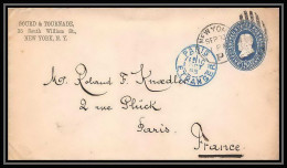 3306/ USA Entier Stationery Enveloppe (cover) Pour Paris France Cachet Paris Etranger En Bleu - 1901-20