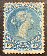 Sc.28 BETTER PAPER VARIETY? ~fine & Superb Cancel 1868 12 1/2c Blue Canada Large Queen Victoria - Used Stamps