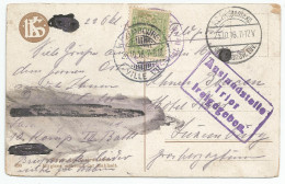 Taxe N° 1 (5c) Sur Carte-vue Expédiée En "Feldpost"  De Trèves Vers Luxembourg (+ Censure Allemande) , 1916 - Postage Due