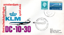 PAYS BAS -- Enveloppe -- First Scheduled Flight K.L.M.- DC-10-30  Amsterdam - New York19.12.1972 Pour New York (U.S.A.) - Covers & Documents