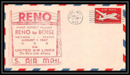 0983 Lettre USA Aviation Premier Vol Airmail Cover First Flight Aeroplane 1947 Reno (Nevada To Boise Idaho  - 2c. 1941-1960 Briefe U. Dokumente