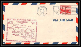 0986 Lettre USA Aviation Premier Vol Airmail Cover First Flight Aeroplane 1948 Greensboro Carolina Am 87 - 2c. 1941-1960 Briefe U. Dokumente