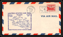 0986e Lettre USA Aviation Premier Vol Airmail Cover First Flight Aeroplane 1948 Raleigh Carolina Am 87 - 2c. 1941-1960 Briefe U. Dokumente