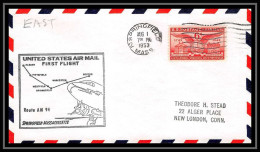 1167 Lettre USA Aviation Premier Vol Airmail Cover First Flight Aeroplane 1954 AM 94 Springfield (Massachusetts) - 2c. 1941-1960 Cartas & Documentos