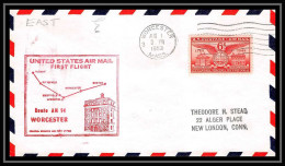1172 Lettre USA Aviation Premier Vol Airmail Cover First Flight Aeroplane 1953 AM 94 Worcester, Massachusetts - 2c. 1941-1960 Covers
