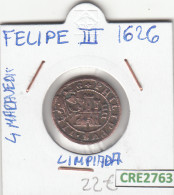 CRE2763 MONEDA ESPAÑA FELIPE III 1626 4 MARAVEDIS (LIMPIADA) - Autres & Non Classés