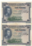 CRBS0912 PAREJA CORRELATIVA BILLETES ESPAÑA 100 PESETAS 1925 MBC  - Otros & Sin Clasificación