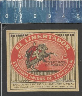 EL LIBERTADOR ESTADOS UNIDOS DE VENEZUELA ( HORSE RIDER )  - OLD MATCHBOX LABEL MADE IN BRAZIL - Boites D'allumettes - Etiquettes