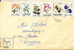 Argentina Registered Cover Sent To Denmark 1990 With A Lot Of Flower Stamps - Cartas & Documentos