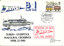 Great Britain Card Paquebot Inauguration 25-4-1980 Jetfoil B+I Line CU NA MARA Dublin - Liverpool - Lettres & Documents