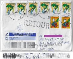 Brazil 2023 Registered Priority Cover Biguaçu To USA Returned To Sender 5 Commemorative +2 Definitive Stamp Sorting Mark - Brieven En Documenten