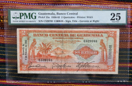 RARE GUATEMALA 2 Quetzal Banknote 1942 Pick 15a PMG Certified - Guatemala