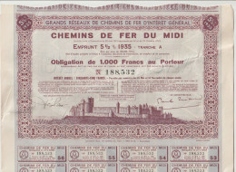 Chemins De Fer Du Midi 1935 Décoré  Carcassonne 1000F - Railway & Tramway