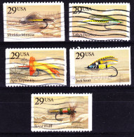 USA 1991  Fishing Flies: Scott # 2545 Tem 2549   Complete Serie - Used Stamps