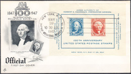 USA 1947, OFFICIAL FDC, 100th ANNIVERSARY UNITED STATES POSTAGE STAMPS, INTERNATIONAL PHILATELIC EXHIBITION - 1941-1950