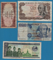 LOT BILLETS 4 BANKNOTES: ESPANA - ITALIA - LAOS - PAKISTAN - Mezclas - Billetes