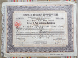 55 ANCEMONT Certificat De Parts Beneficiaires Nominatives COMPAGNIE GENERALE TRANSATLANTIQUE 1933 - Navigation