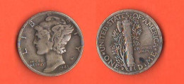 America Dime 1943 D USA 10 Cents Mercury America XXX Silver Coin - 1916-1945: Mercury (kwik)