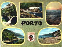 PORTO, CORSE, MULTIPLE VIEWS, BEACH, UMBRELLA, SUNSET, BRIDGE, FRANCE, POSTCARD - Corse