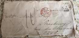 Lettre Jugenheim 1861 Taxe Manuscrite 10c Cachet Rouge Strasbourg - Andere & Zonder Classificatie