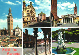 CREMONA, LOMBARDIA, MULTIPLE VIEWS, TOWER, FOUNTAIN, STATUE, CARS, ARCHITECTURE, ITALY, POSTCARD - Cremona