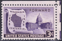 !a! USA Sc# 0957 MNH SINGLE From Upper Right Corner (a2) - Wisconsin Centennial - Nuevos