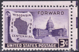 !a! USA Sc# 0957 MNH SINGLE From Upper Right Corner (a2) - Wisconsin Centennial - Unused Stamps