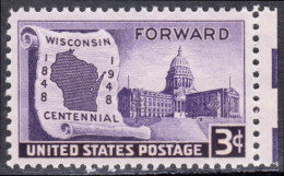 !a! USA Sc# 0957 MNH SINGLE W/ Right Margin - Wisconsin Centennial - Unused Stamps
