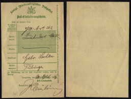 WÜRTTEMBERG / 1895 POSTEINLIEFERUNGSCHEIN (ref 5541) - Storia Postale