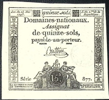 FRANCE * Assignat De 15 Sols * Loi 23 Mai 1793 * Série 877 * MM 29/LAF166 * Etat/Grade NEUF/UNC - Assignate