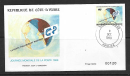 Delcampe - COTE D'IVOIRE 1989 FDC JOURNEE DE LA POSTE YVERT N°835 - Post