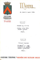 Menu - Ostende Thermal 1938 - Menu