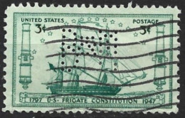 United States 1947. Scott #951 Perf: B.M (U) U.S. Frigate Constitution  *Complete Issue* - Perfins