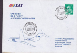 Spain SAS First DC-9 Flight ALICANTE-COPENHAGEN 1991 Cover Brief Lettre Brotype KØBENHAVN LUFTHAVN (Arr.) - Cartas & Documentos
