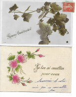 FLEURS DEBUT XXEME  BRANCHE DE ROSES LIERRE HEUREUX ANNIVERSAIRE LOT 2 CARTES - Geburtstag