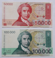 CROATIA  - 50.000/100.000 DINARA - P 26 P 27 (1993) - UNCIRC - BANKNOTES - PAPER MONEY - CARTAMONETA - - Croacia