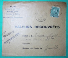 30C VERT REGENCE DE TUNIS TUNISIE LETTRE VALEURS RECOUVREES HAMMAM LIF POUR GRENOBLE ISERE 1929 COVER FRANCE - Covers & Documents