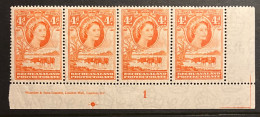 1958 Bechuanaland New 4d Red-orange SG146b In LR Corner Strip Of 4 DISPLAY PIECE  (see Description) - 1885-1964 Protectoraat Van Bechuanaland