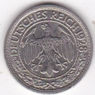 50 Reichspfennig 1928 F Stuttgart, En Nickel, KM# 49 - 50 Renten- & 50 Reichspfennig