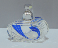 -JOLI FLACON CRISTAL & EMAIL BLEU AZUR ART DECO BOUCHON Chromé VITRINE    E - Verre & Cristal