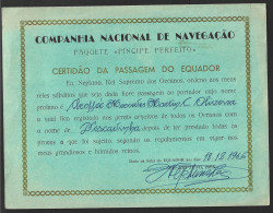 Ship 'Perfect Prince' Of CNN Companhia Nacional Navegação, Portugal. Certificate Of Crossing The 'Equator' Line In 1965. - Trasporti