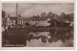 REAL PHOTOGRAPHIC POSTCARD  - THE HARBOUR - INVERARAY ARGYLL WITH GLASGOW OPEN TOP STEAMER CARRYING WOOD - BRICKS? - Argyllshire